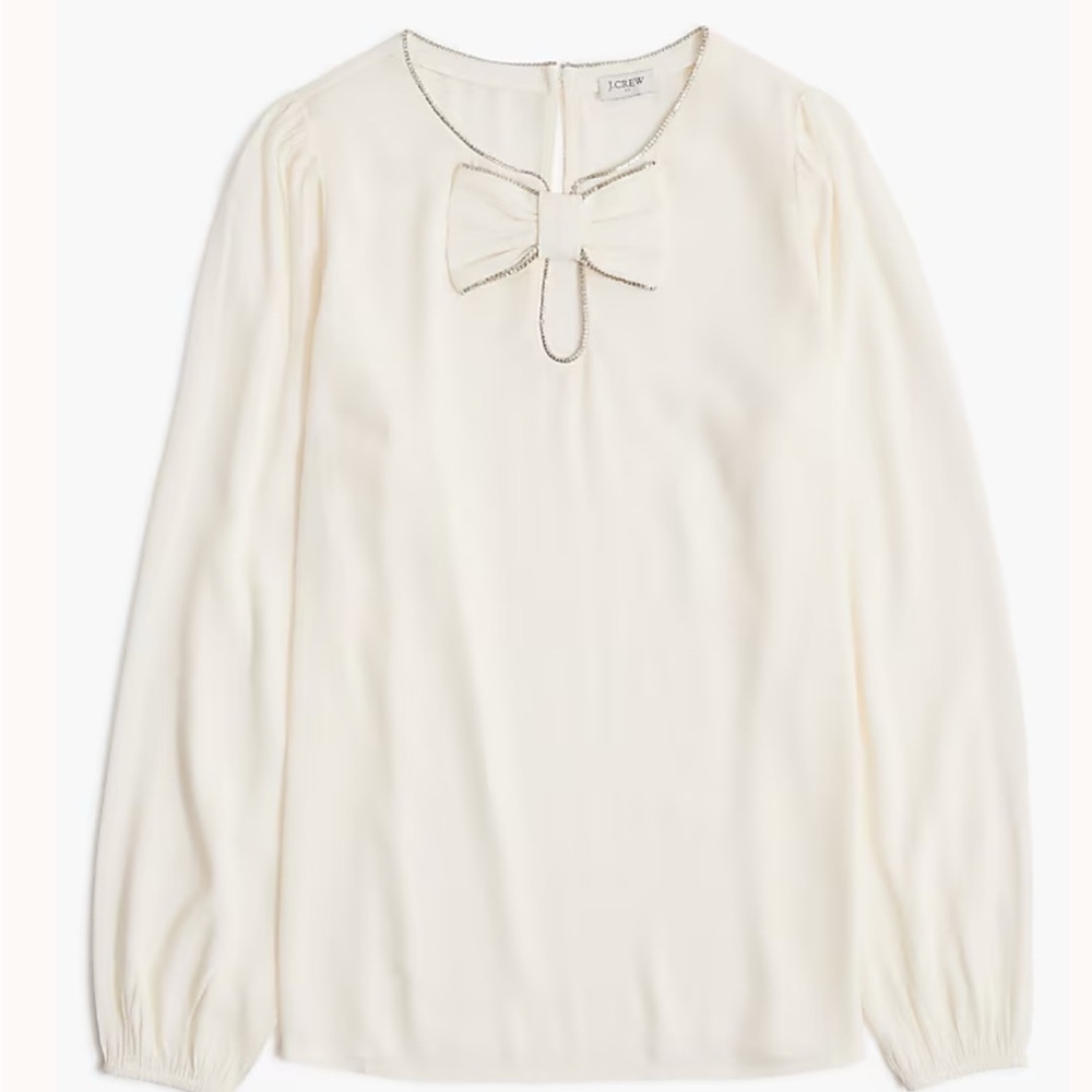 ✨ J.Crew Ivory Bow Blouse w/ Rhinestone Trim | NWT | XS ✨